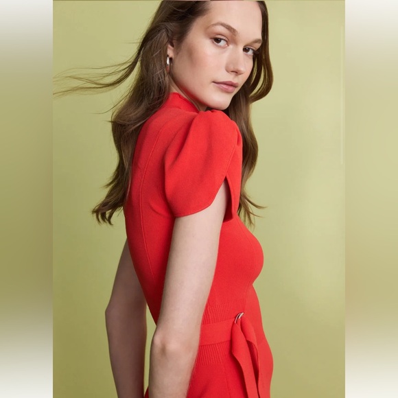 3.1 Phillip Lim Compact Rib Tulip Mini Dress Red Sz L - Picture 2 of 7